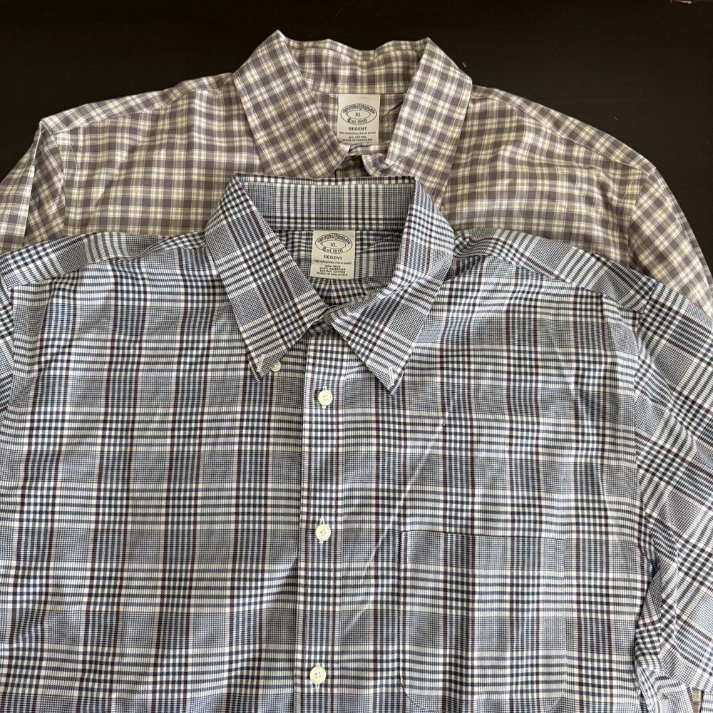 2- Brooks Brothers Regent Fit Button Down Shirts Supima‎ Cotton Size XL Plaid